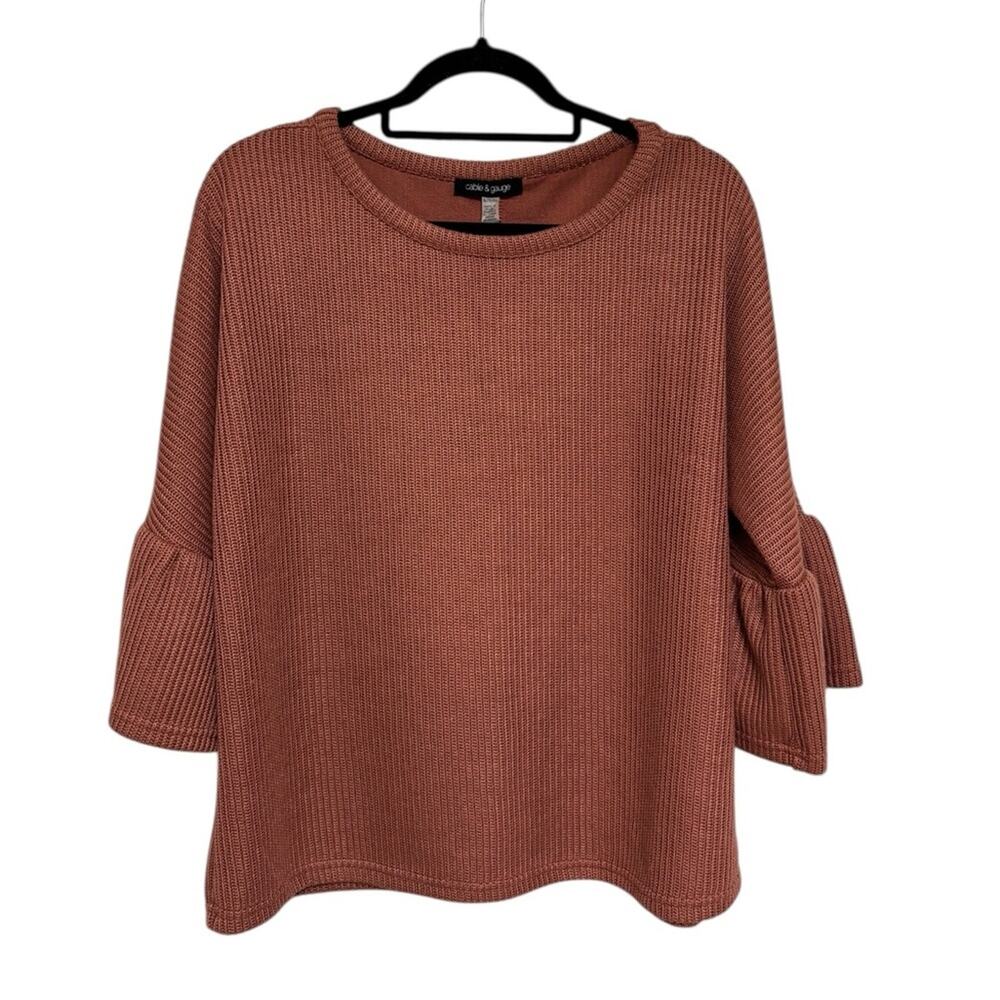 NEW Cable & Gauge Ruffle Sleeve Boxy Sweater in Dark Pink - Size XL